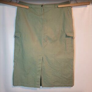 Sage Green Casual Cotton Canvas Cargo Skirt
